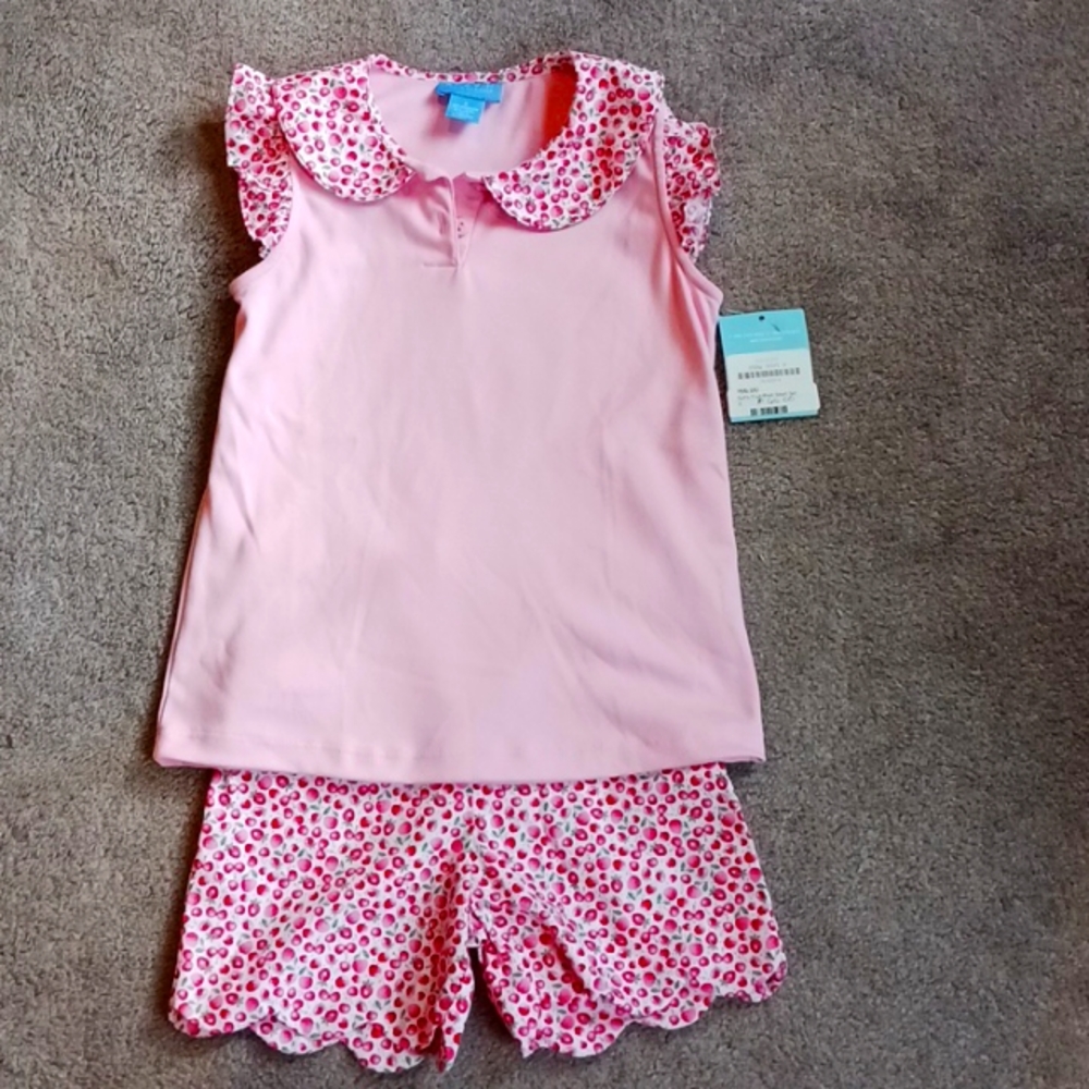 NWT Anavini Girl's Fruit Print Short Set size 8, Pink